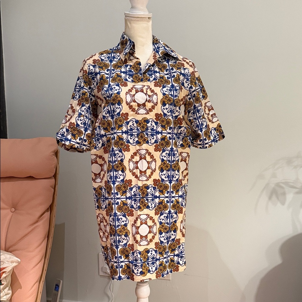 Sandro Blue and Brown Patterned Mini Dress
